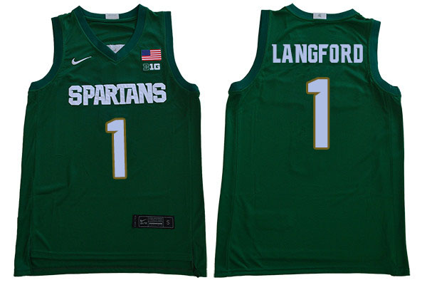 2019-20 Men #1 Joshua Langford Michigan State Spartans College Basketball Jerseys Sale-Green